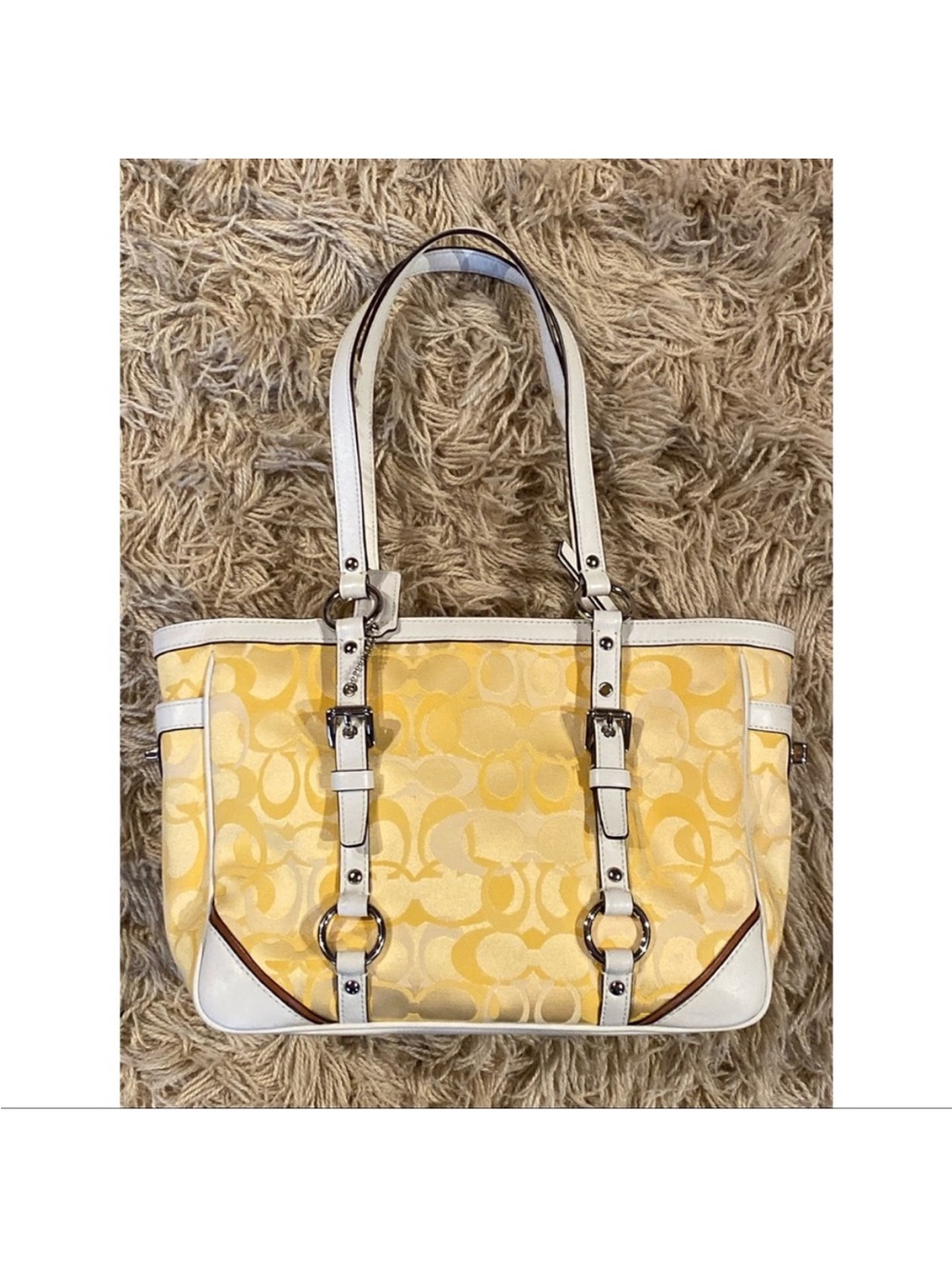 Coach Yellow Signature Canvas Tote. White Trim. Silver Hardware. Y2K vintage 90s